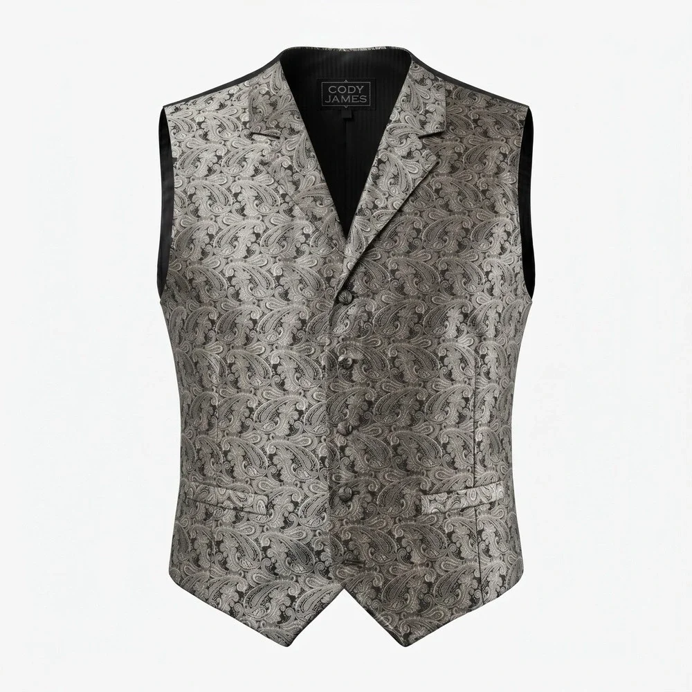 CODY JAMES Vest Mens 2XL Silver Black Paisley Western Formal Adjustable Back